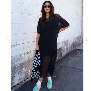 NWOT Dressed in LALA Karma Oversized Mesh Dress + Slip in Black Size Small